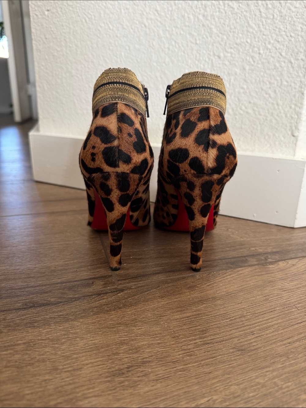 Christian Louboutin Leopard-Print Ankle Booties with Red Soles